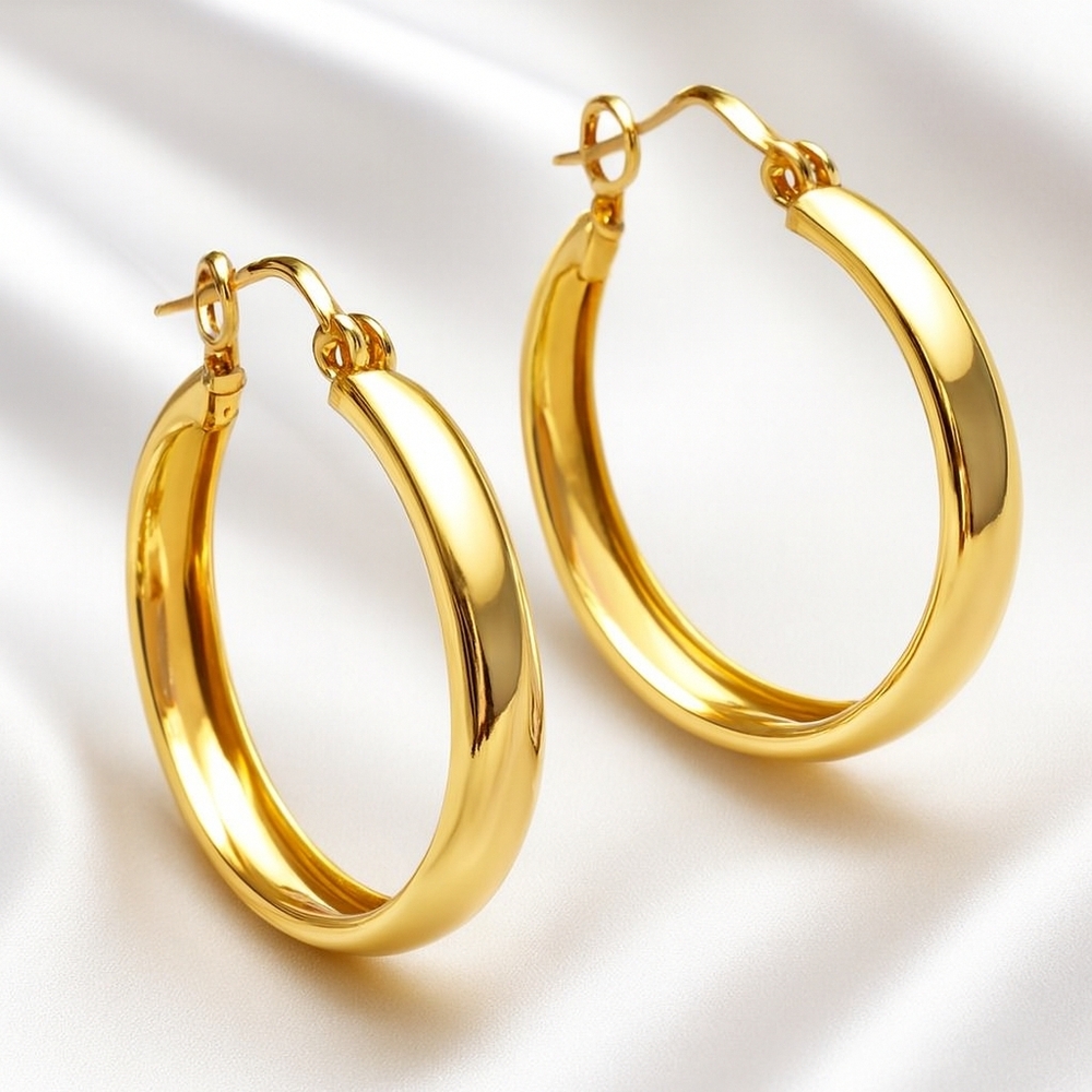 Women's Stylish Polished Gold tone Hoop Omega Back Earrings Closure 1.25-in Drop